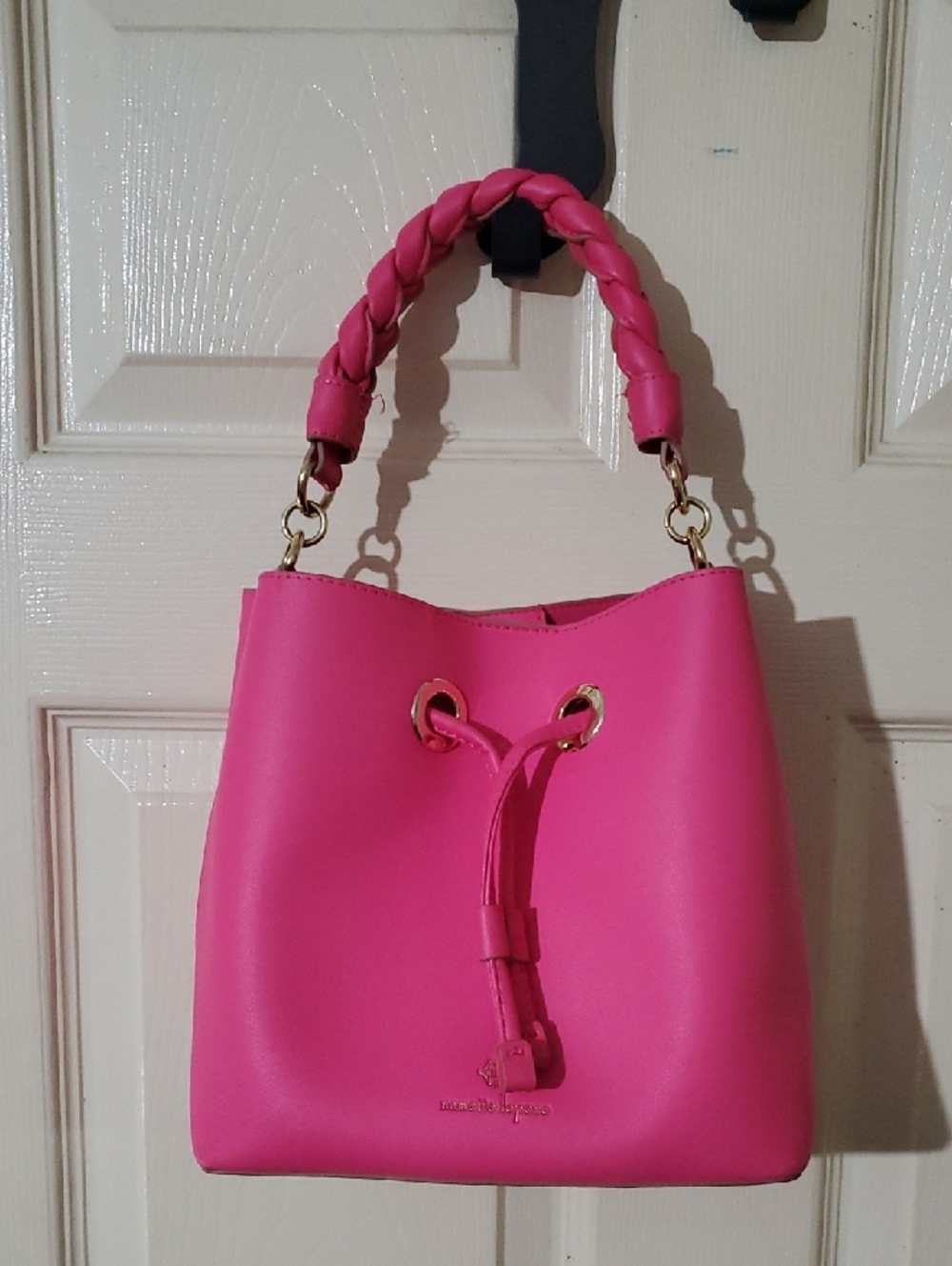 Nanette Lepore Bucket-Style Bright Pink Leather Handbad W/ Gold Hardware EUC